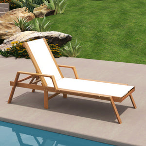 Patio Chaise Lounge Chair with Armrests and Fabric Seat for Backyard-White