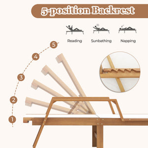 Patio Chaise Lounge Chair with Armrests and Fabric Seat for Backyard-White