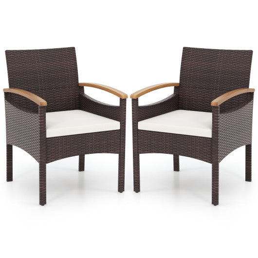 Patio Dining Chairs Set of 2/4 with Acacia Wood Armrest and Heavy Duty Metal Frame-4 Pieces