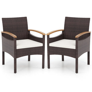 Patio Dining Chairs Set of 2/4 with Acacia Wood Armrest and Heavy Duty Metal Frame-4 Pieces