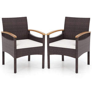 Patio Dining Chairs Set of 2/4 with Acacia Wood Armrest and Heavy Duty Metal Frame-4 Pieces