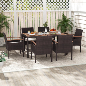 Patio Dining Chairs Set of 2/4 with Acacia Wood Armrest and Heavy Duty Metal Frame-4 Pieces