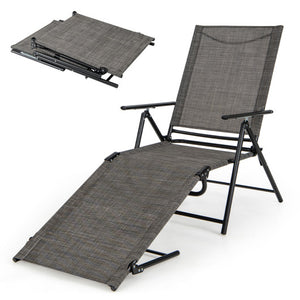 Patio Folding Chaise Lounge Chairs Recliner with 6-Level Backrest-Brown