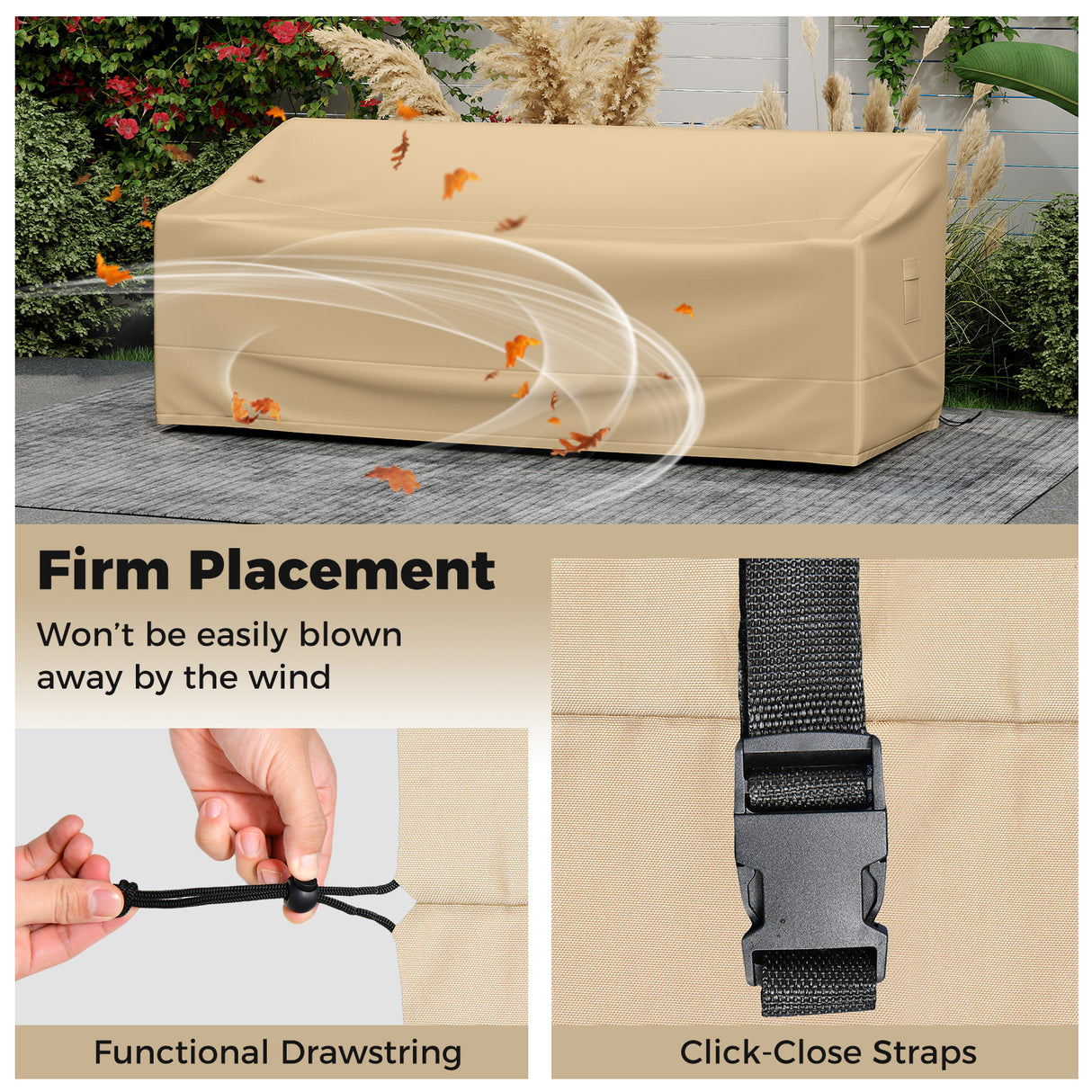Patio Furniture Cover with Padded Handle and Click-Close Straps-77 x 43 x 30 inches