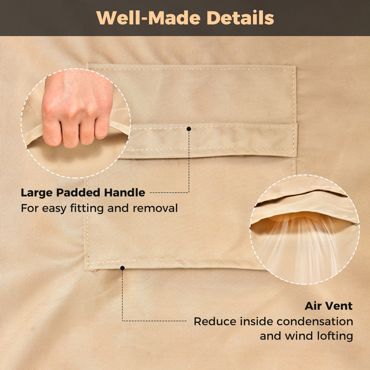 Patio Furniture Cover with Padded Handle and Click-Close Straps-77 x 43 x 30 inches