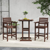 Patio HDPE Adirondack Bar Chairs Set of 2 with Wide Armrests-Brown