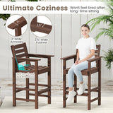 Patio HDPE Adirondack Bar Chairs Set of 2 with Wide Armrests-Brown