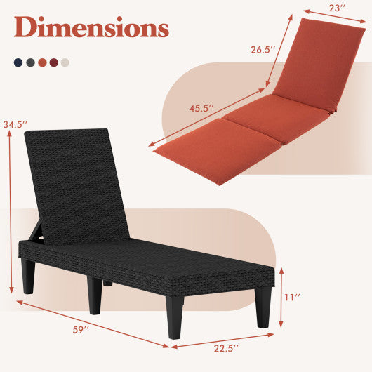Patio Lounge Chair 3-Position Adjustable Backrest and Cushion-Orange