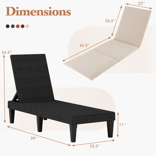 Patio Lounge Chair 3-Position Adjustable Backrest and Cushion-White