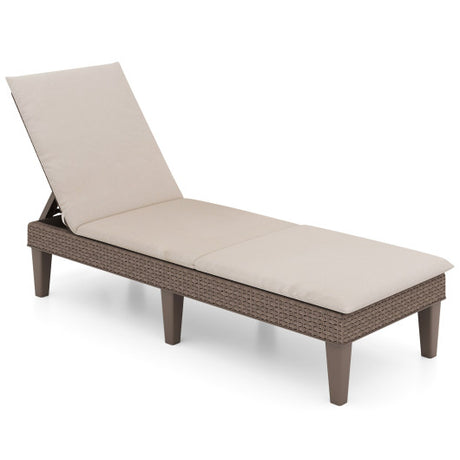 Patio Lounge Outdoor Recliner Chair with Cushion 3-Position Adjustable Backrest-Beige