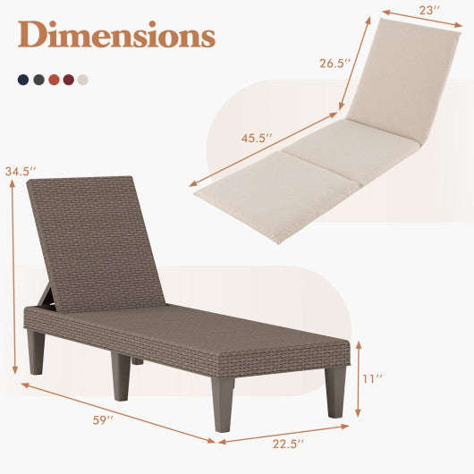 Patio Lounge Outdoor Recliner Chair with Cushion 3-Position Adjustable Backrest-Beige
