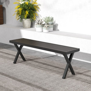 Patio Metal Bench with Slatted Seat and X Legs