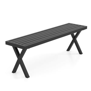 Patio Metal Bench with Slatted Seat and X Legs