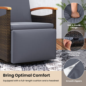 Set of 2 Patio Rattan 360Â° Swivel Recliner Chair with Adjustable Backrest and Footrest-Dark Gray