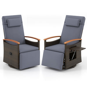 Set of 2 Patio Rattan 360Â° Swivel Recliner Chair with Adjustable Backrest and Footrest-Dark Gray