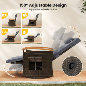 Set of 2 Patio Rattan 360Â° Swivel Recliner Chair with Adjustable Backrest and Footrest-Dark Gray