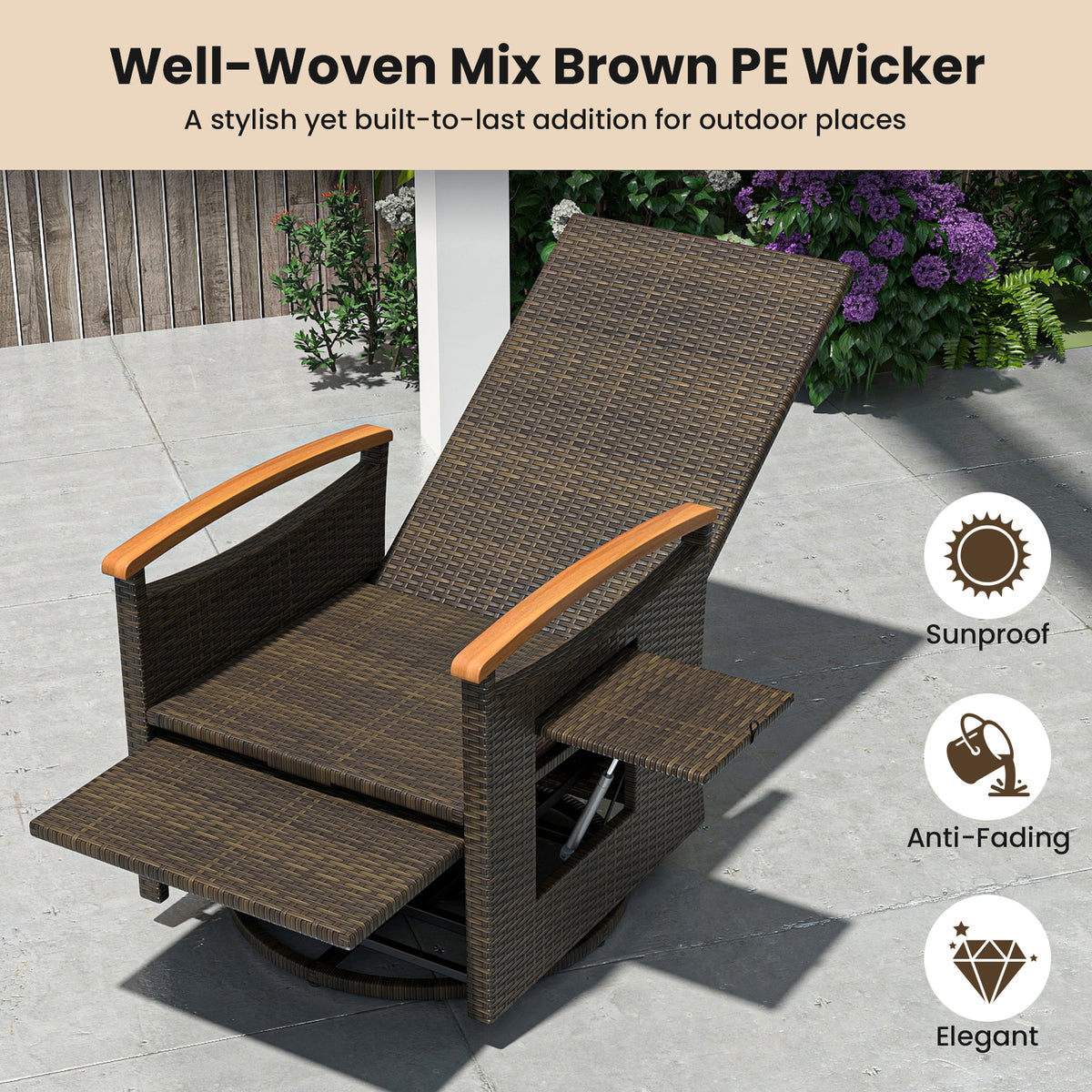 Set of 2 Patio Rattan 360Â° Swivel Recliner Chair with Adjustable Backrest and Footrest-Dark Gray