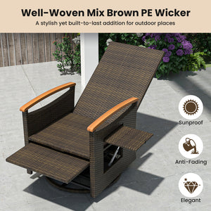 Set of 2 Patio Rattan 360Â° Swivel Recliner Chair with Adjustable Backrest and Footrest-Dark Gray