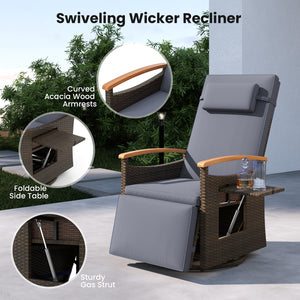 Set of 2 Patio Rattan 360Â° Swivel Recliner Chair with Adjustable Backrest and Footrest-Dark Gray