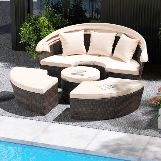 Patio Round Daybed with Retractable Canopy-White
