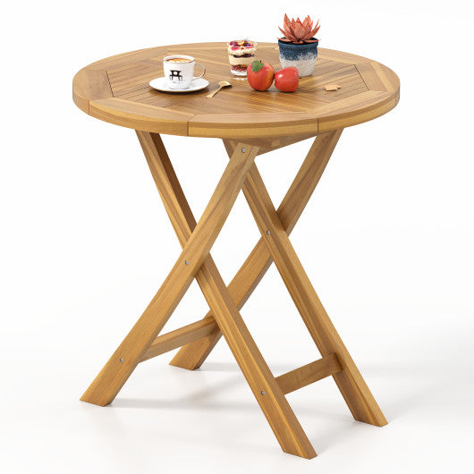 Patio Teak Wood Dining Table with Slatted Tabletop and Sturdy X-Shaped Frame