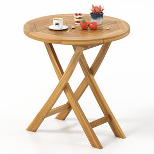 Patio Teak Wood Dining Table with Slatted Tabletop and Sturdy X-Shaped Frame