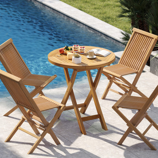 Patio Teak Wood Dining Table with Slatted Tabletop and Sturdy X-Shaped Frame