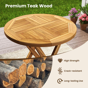 Patio Teak Wood Dining Table with Slatted Tabletop and Sturdy X-Shaped Frame