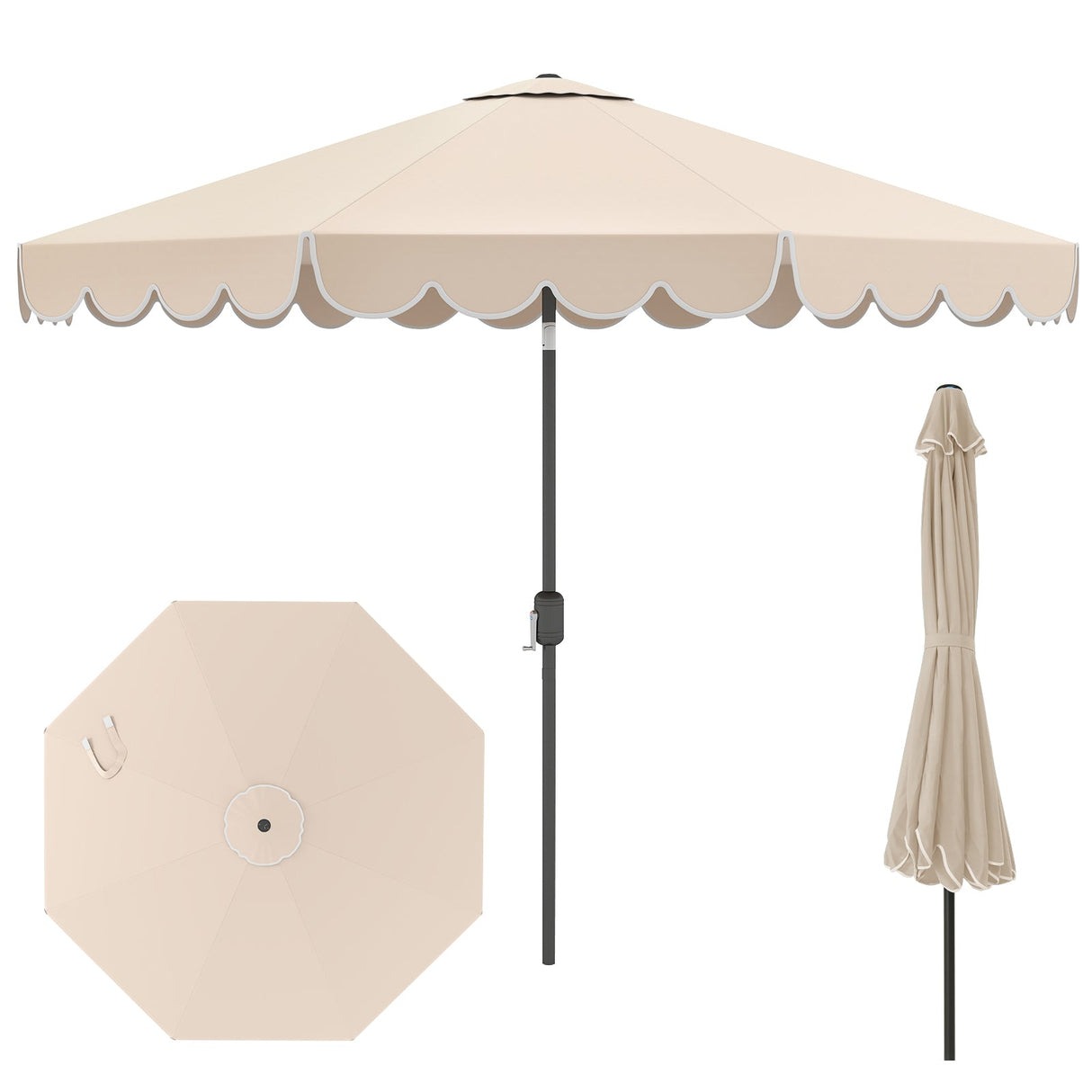 10 Feet Patio Umbrella Outdoor Market Umbrella with Crank Tilt Adjustment-Beige by DirectDeals