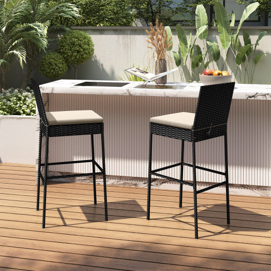 Patio Wicker Barstools Set of 2 with Footrest and Backrest for Backyard