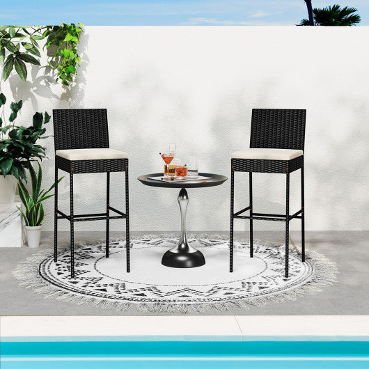 Patio Wicker Barstools Set of 2 with Footrest and Backrest for Backyard