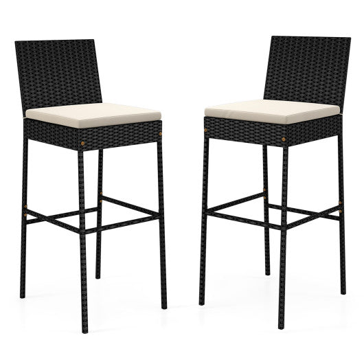 Patio Wicker Barstools Set of 2 with Footrest and Backrest for Backyard