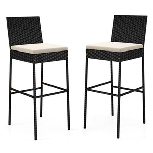 Patio Wicker Barstools Set of 2 with Footrest and Backrest for Backyard