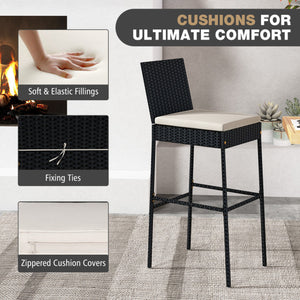 Patio Wicker Barstools Set of 2 with Footrest and Backrest for Backyard