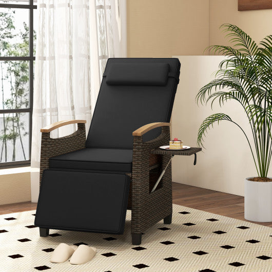 Patio Wicker Recliner Chair with Adjustable Backrest and Footrest-Black