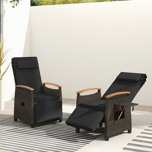 Patio Wicker Recliner Chair with Adjustable Backrest and Footrest-Black