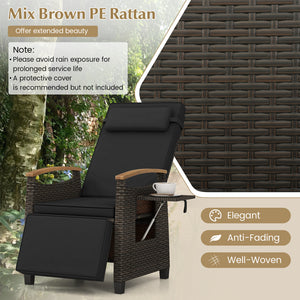 Patio Wicker Recliner Chair with Adjustable Backrest and Footrest-Black