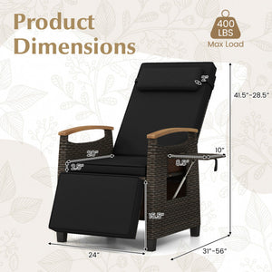 Patio Wicker Recliner Chair with Adjustable Backrest and Footrest-Black