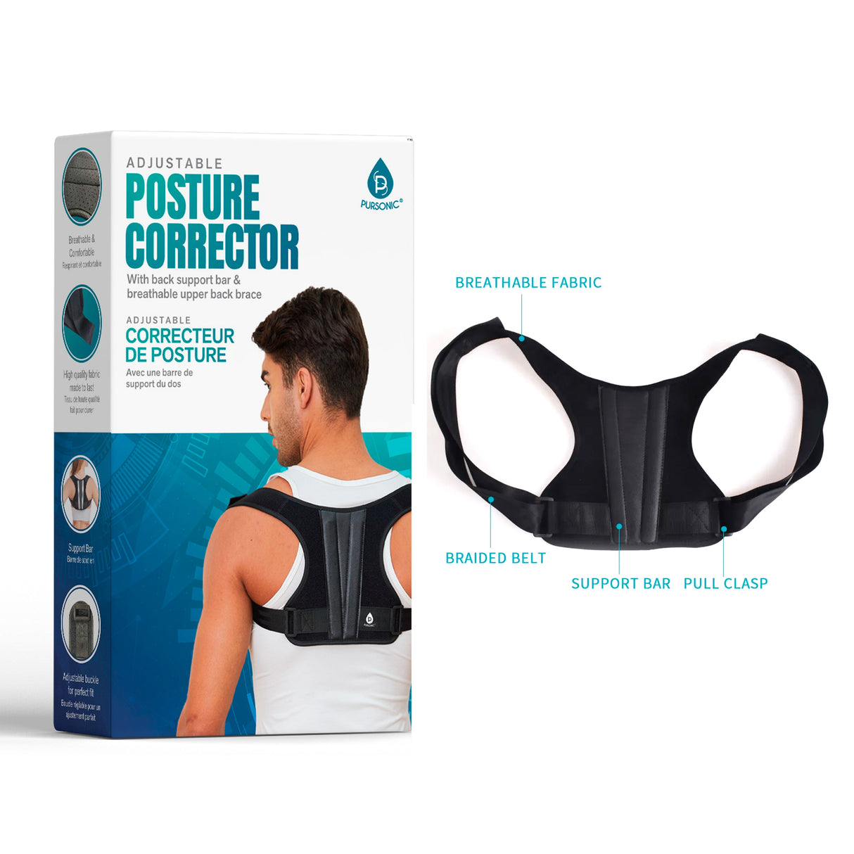 Adjustable Posture Corrector With Back Support Bar & Breathable Upper Back Brace by Pursonic