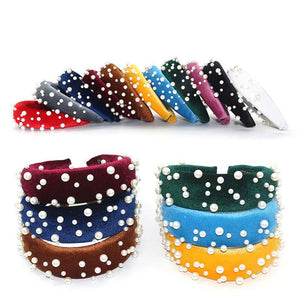 Pearl Headband Special Design Pearl Stone Velvet Hairbands Handmade Women Crown Sponge Thick Head Hoop for Girls Gorgeous Hair Accessories For Women
