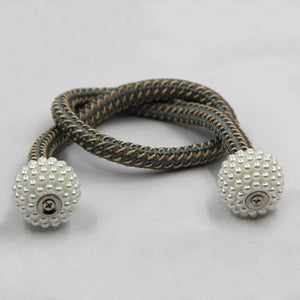 Pearl Magnetic Curtain Clip Tieback Home Decor Buckle Curtain Holder Hanging Ball Rope Straps Holdbacks Room Accessories Strong Magnetic Curtain Tiebacks Pearl Decorative Rope Window Holdbacks For Drapes Home Office