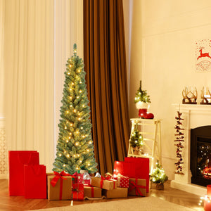 Pencil Christmas Tree with Memory Wire Branch Tips and Warm  LED Lights-5FT