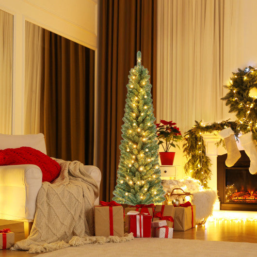 Pencil Christmas Tree with Memory Wire Branch Tips and Warm  LED Lights-5FT