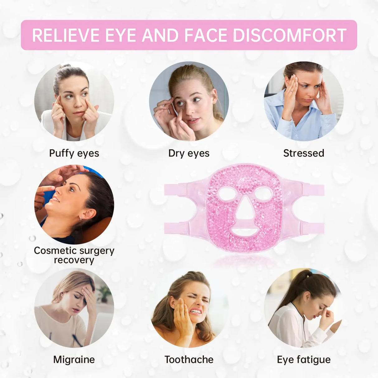 Face Eye Mask Ice Pack for Reducing Puffiness, Bags Under Eyes, Puffy Dark Circles, Migraine,Hot/Cold Pack with Soft Plush Backing (Pink #19) Pink #19