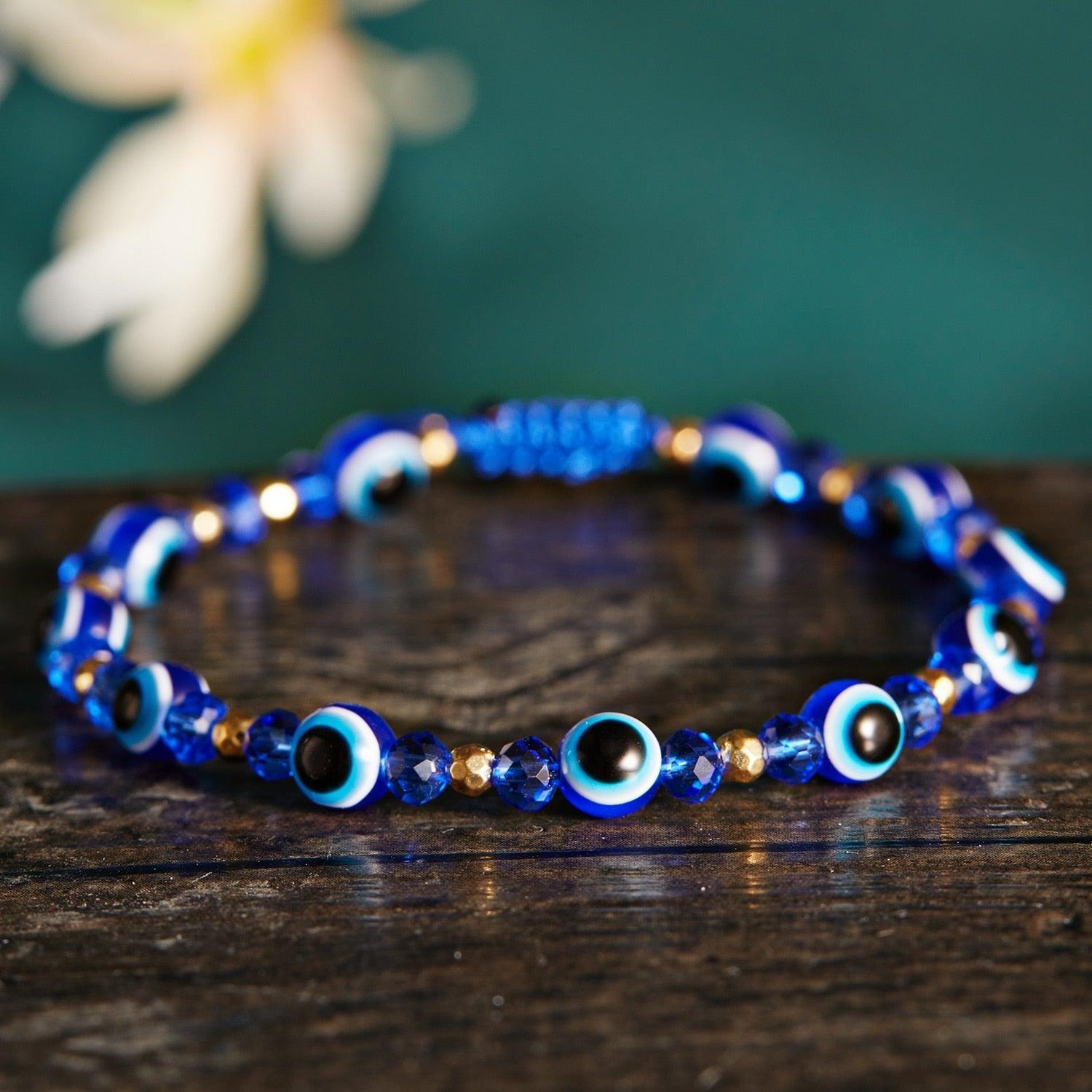 Pinky Promise Blue Bracelet Sets Colorful Crystal Bead Rope Chain Lucky Couple Bracelets Colorful Eye Bracelets Handmade Braided Rope Bracelets For Women Friendship Charm Jewelry