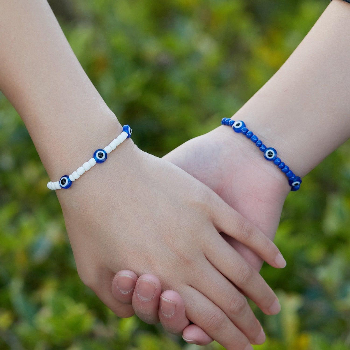 Pinky Promise Blue Bracelet Sets Colorful Crystal Bead Rope Chain Lucky Couple Bracelets Colorful Eye Bracelets Handmade Braided Rope Bracelets For Women Friendship Charm Jewelry