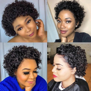 Pixie Cut Wig Short Curly Human Hair Wigs Human Hair Wig 13X1 Transparent Lace Wig For Women Human Hair Pre Plucked Baby Hair Wigs For Black Women