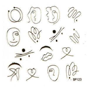 Plant Laser Abstract Lady Face Nail Decals Sliders Paper Art Decor Gel Polish Sticker Manicure Foils 3D Rhinestone Sticker Fun Nail Art Stickers Decal 3D Self-Adhesive Abstract Face Curve Graffiti Nail Design for Acrylic Nail Supplies