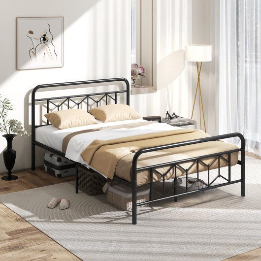 Platform Bed with High Headboard and Snap Lock Metal Slats-Full Size
