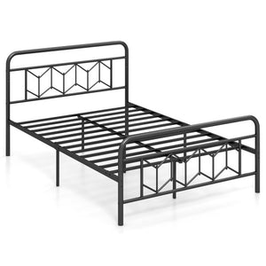 Platform Bed with High Headboard and Snap Lock Metal Slats-Full Size